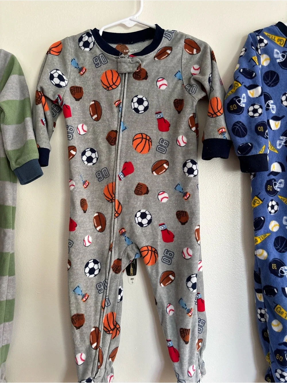 Carters 18 month fleece winter Grey Sports Print One-Piece Footed Pajamas